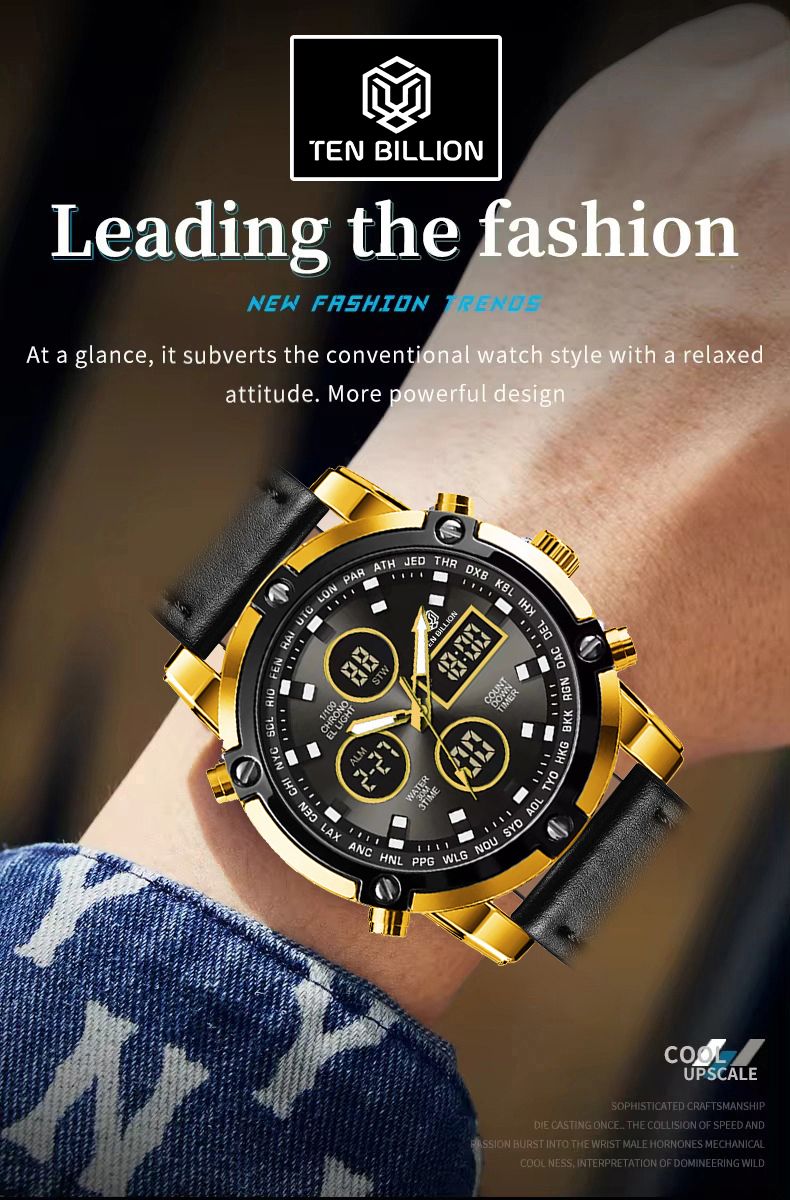 TSERA TB017 Steel strap with Black Dial 3ATM waterproof Multifunction case Analog-Digital Watch - For Men