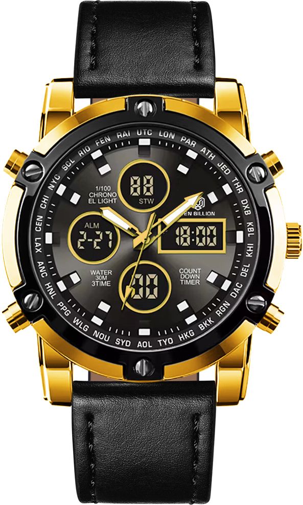 TSERA TB017 Steel strap with Black Dial 3ATM waterproof Multifunction case Analog-Digital Watch - For Men