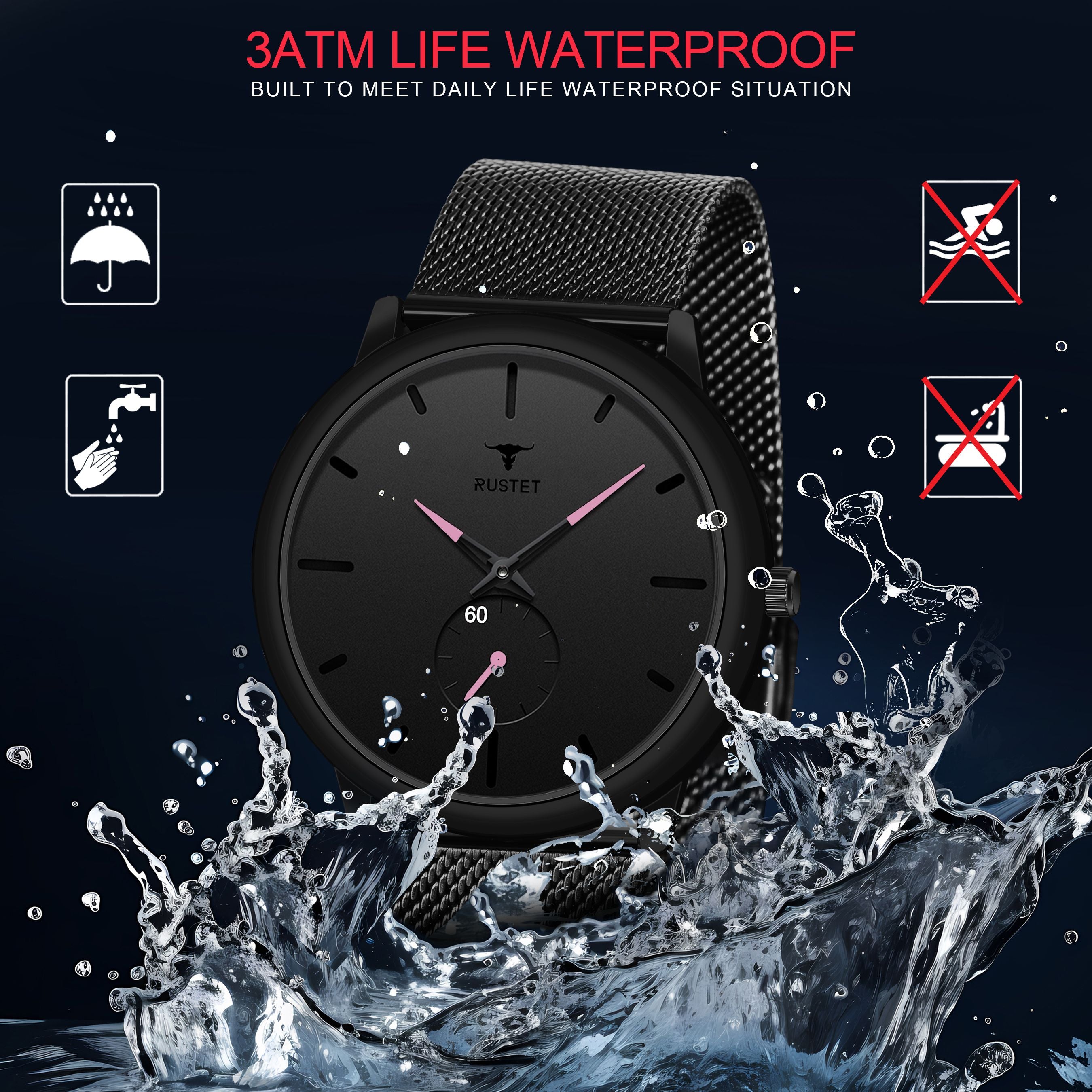 RUSTET Thin Minimalist - Fashion Unisex Dress with Stainless Steel Mesh Band Analog Watch - For Men