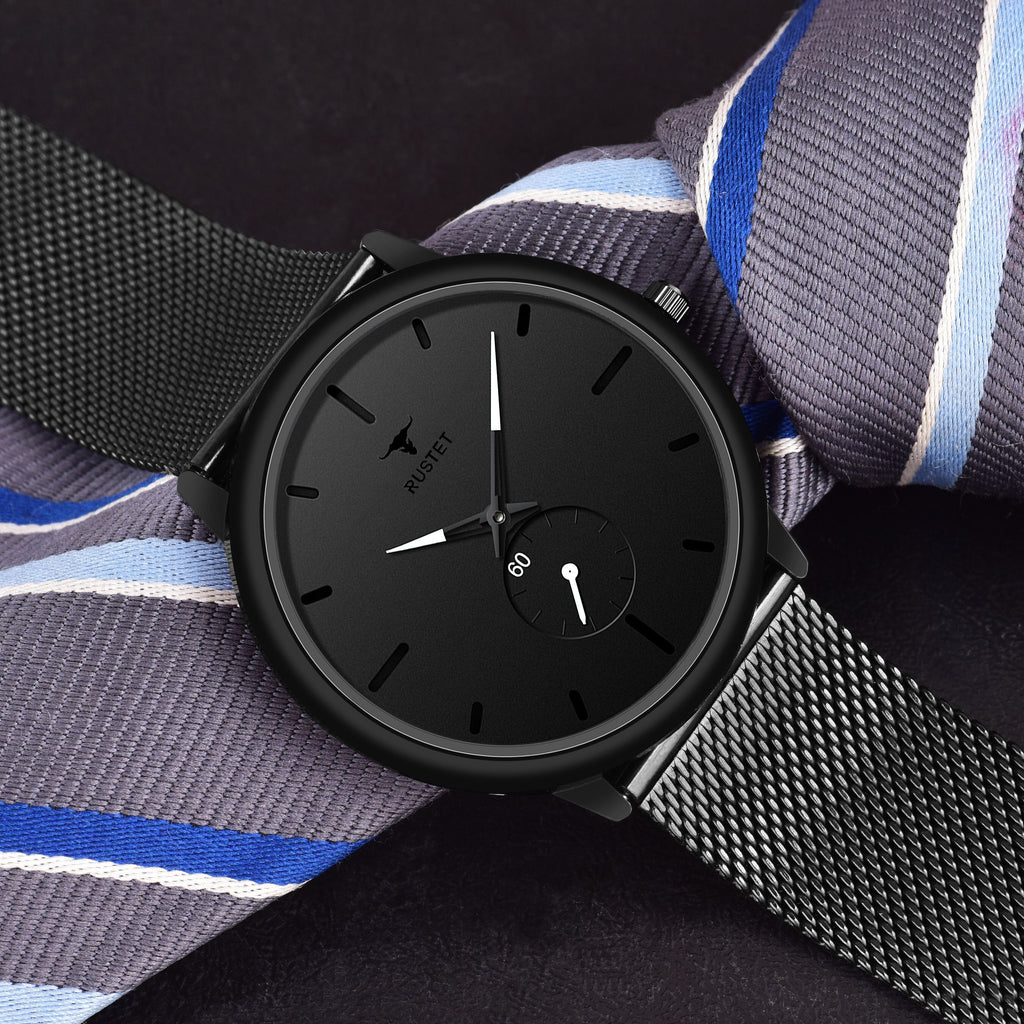 RUSTET Thin Minimalist - Fashion Unisex Dress with Stainless Steel Mesh Band Analog Watch - For Men