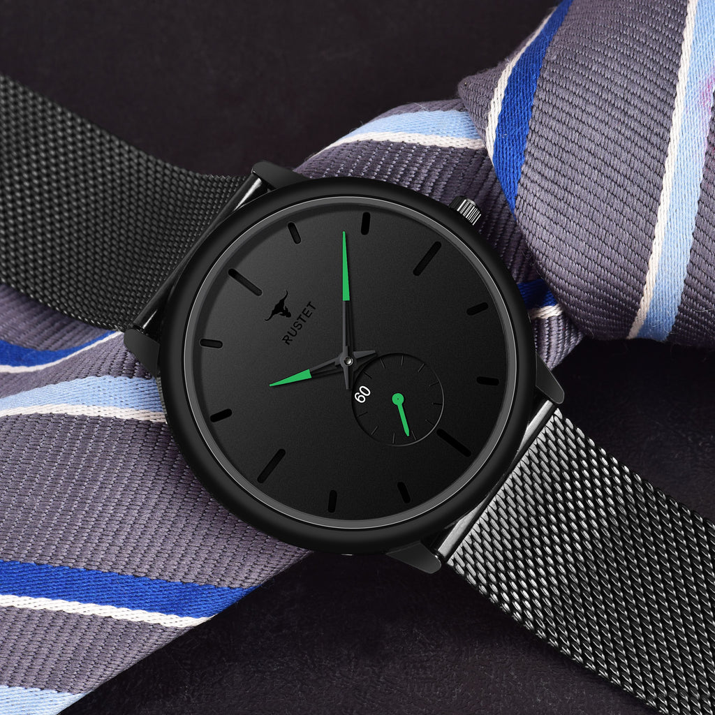 RUSTET Thin Minimalist - Fashion Unisex Dress with Stainless Steel Mesh Band Analog Watch - For Men