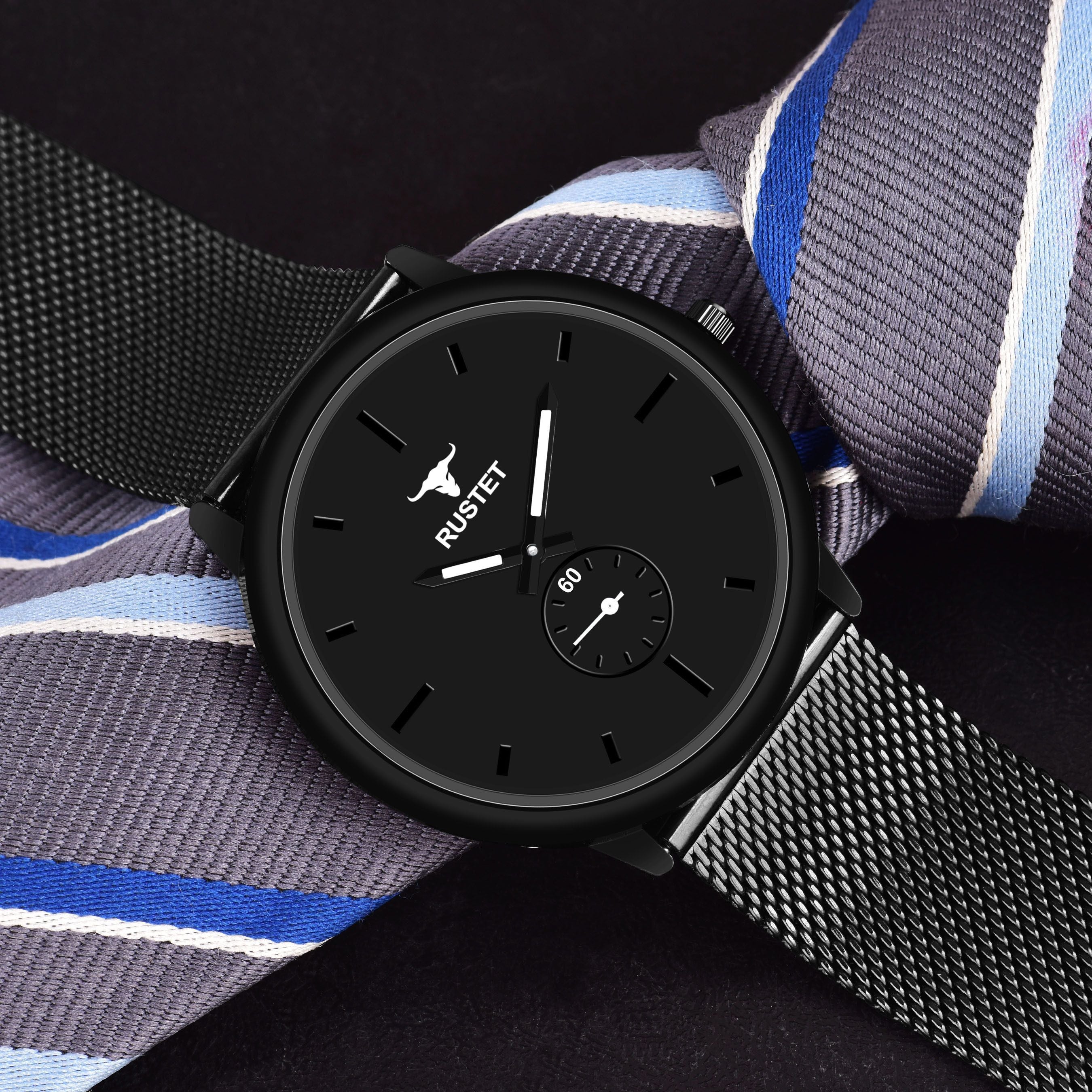 RUSTET Working Chronograph Black Edition Mesh Safer Strap Analog Watch - For Men