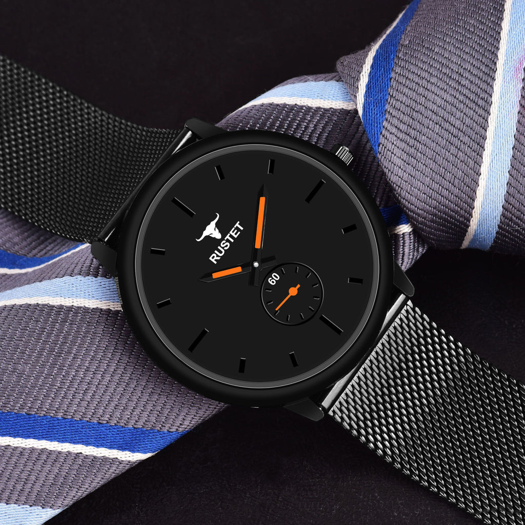 RUSTET Working Chronograph Black Edition Mesh Safer Strap Analog Watch - For Men