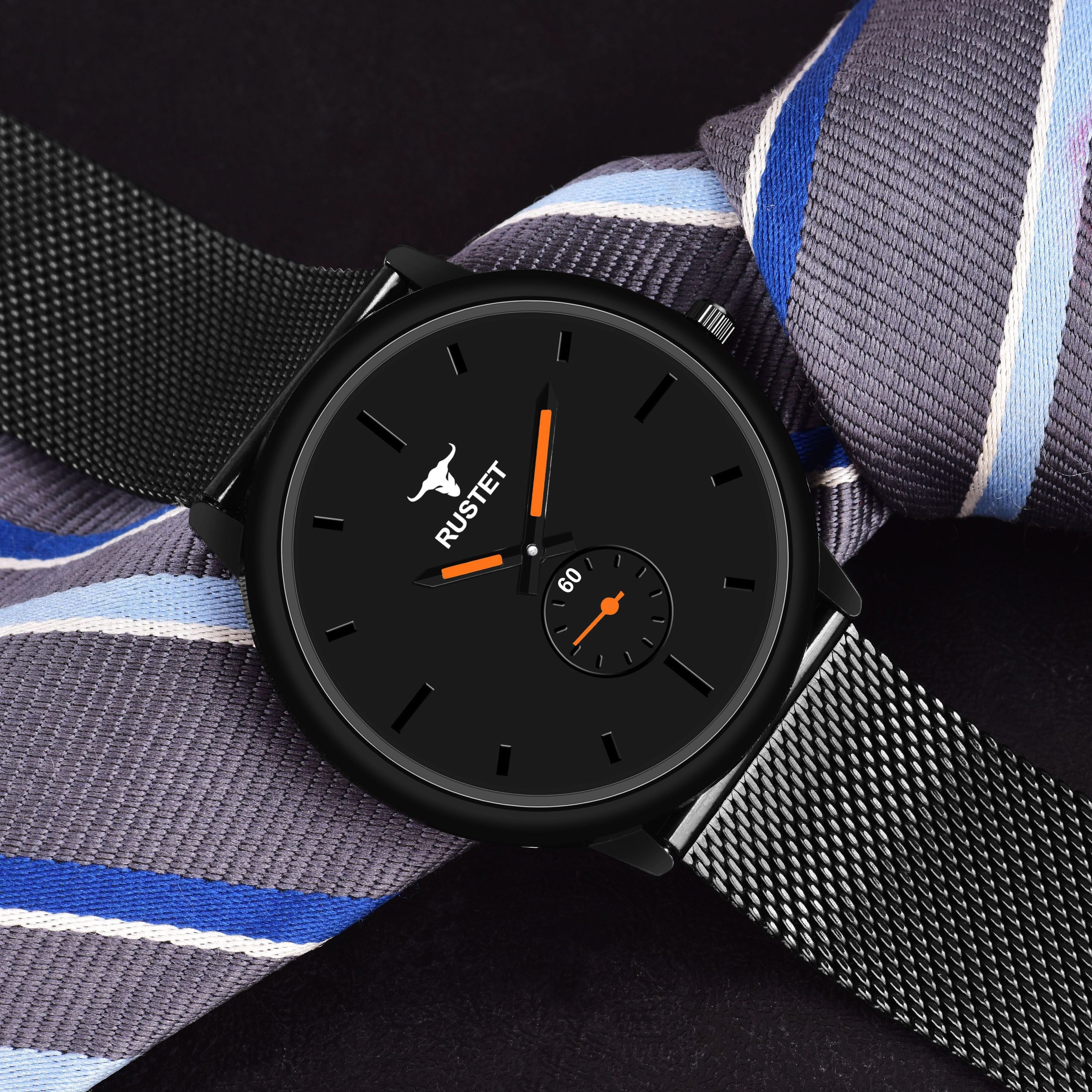 RUSTET Working Chronograph Black Edition Mesh Safer Strap Analog Watch - For Men
