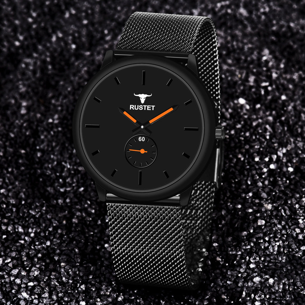 RUSTET Working Chronograph Black Edition Mesh Safer Strap Analog Watch - For Men
