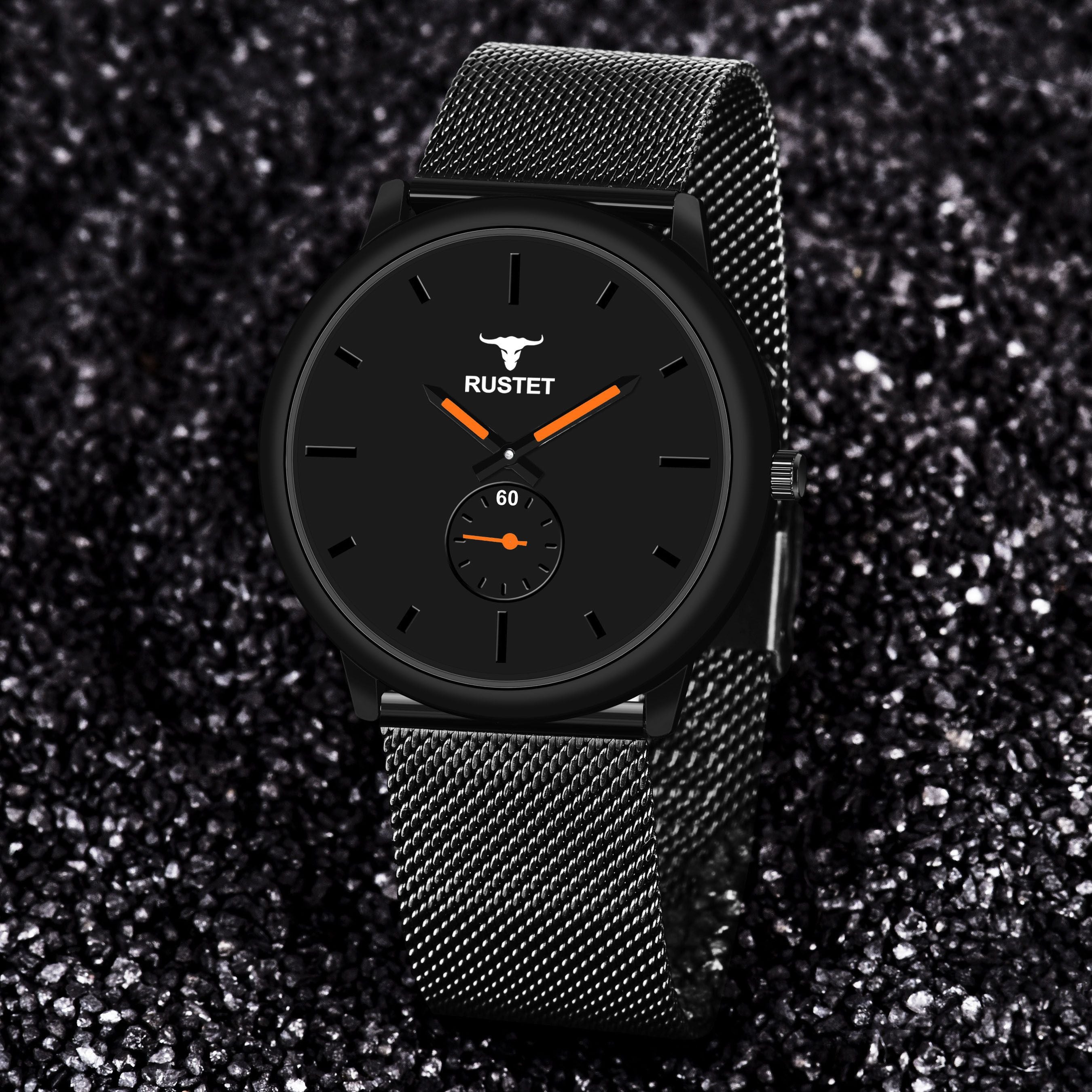 RUSTET Working Chronograph Black Edition Mesh Safer Strap Analog Watch - For Men