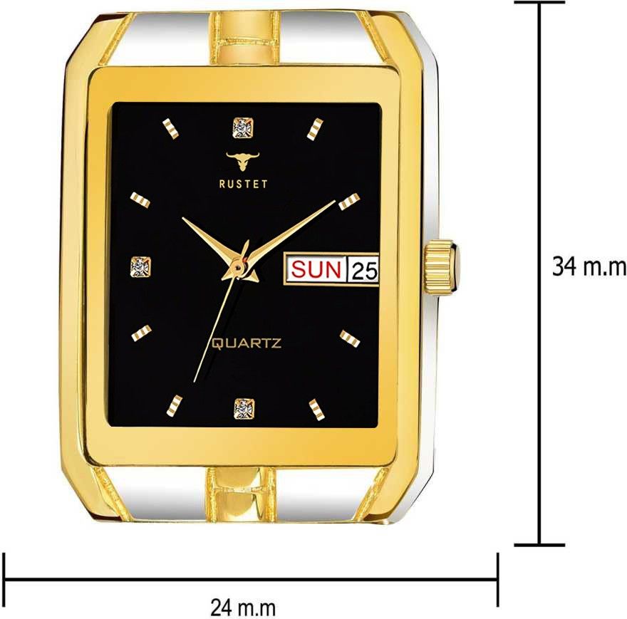 RUSTET IGP-TT-BLK Waterproof Gold Square Dial Day and Date Boy's & Men's Analog Watch - For Men