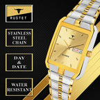 RUSTET IGP-TT-GOLD Waterproof Gold Square Dial Day and Date Boy's & Men Analog Watch - For Men