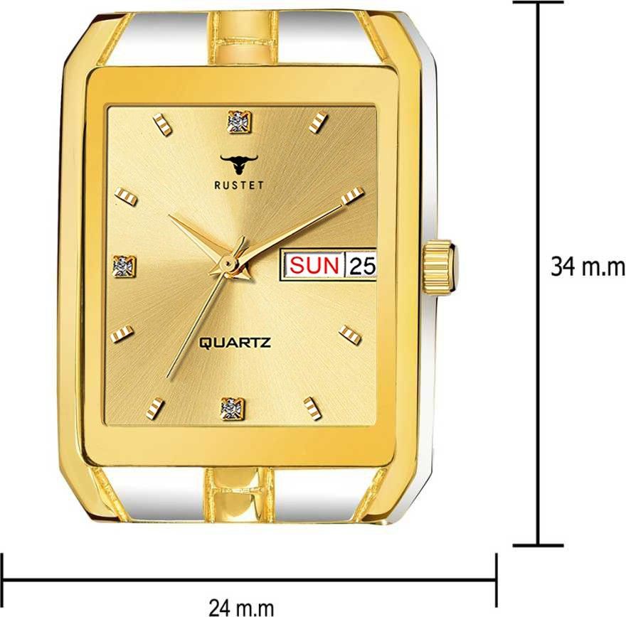RUSTET IGP-TT-GOLD Waterproof Gold Square Dial Day and Date Boy's & Men's Analog Watch - For Men