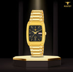 RUSTET IGP1107-BLACK Waterproof Gold Square Dial Day and Date Boy's & Men's Analog Watch - For Men