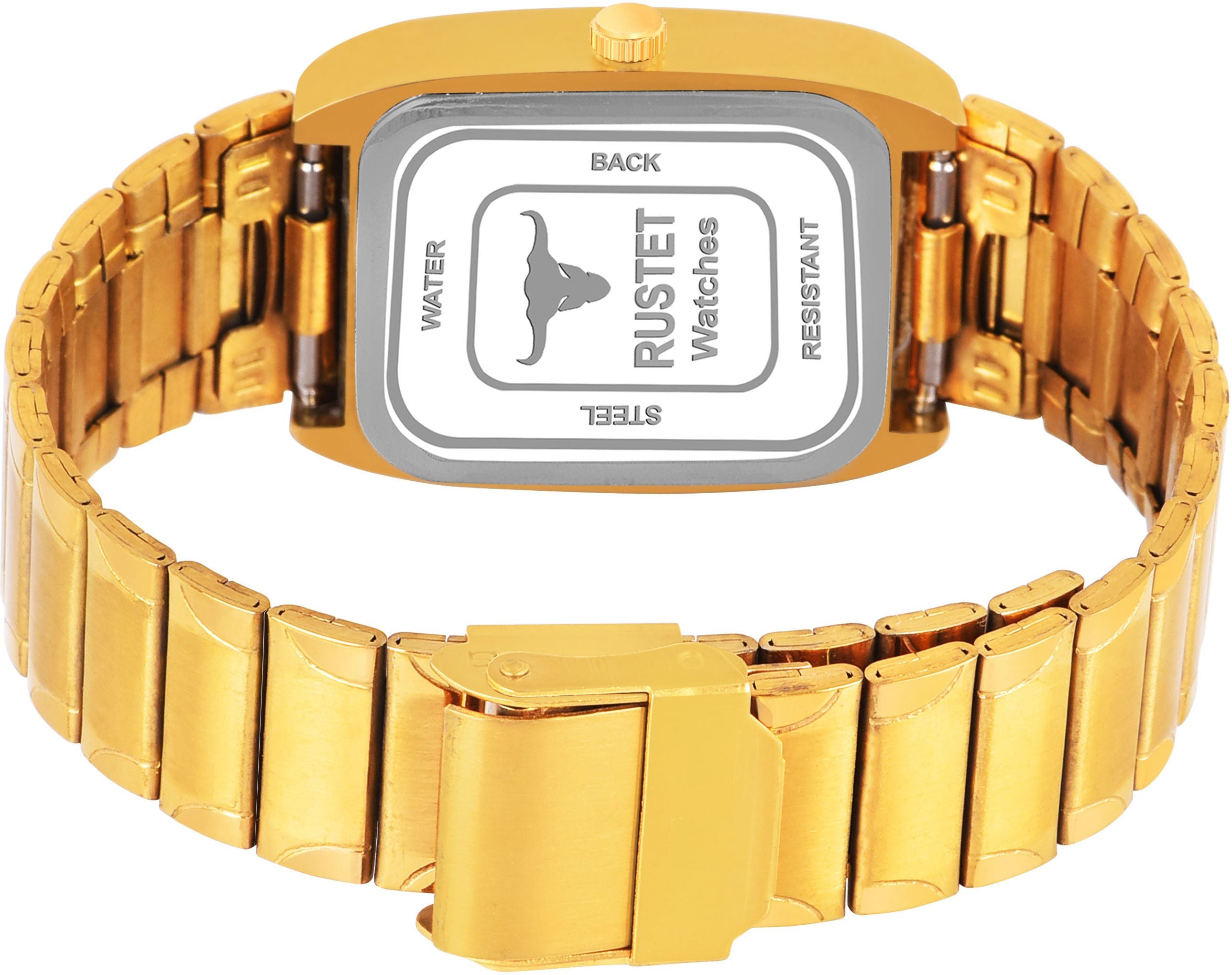 RUSTET IGP1107-BLACK Waterproof Gold Square Dial Day and Date Boy's & Men's Analog Watch - For Men