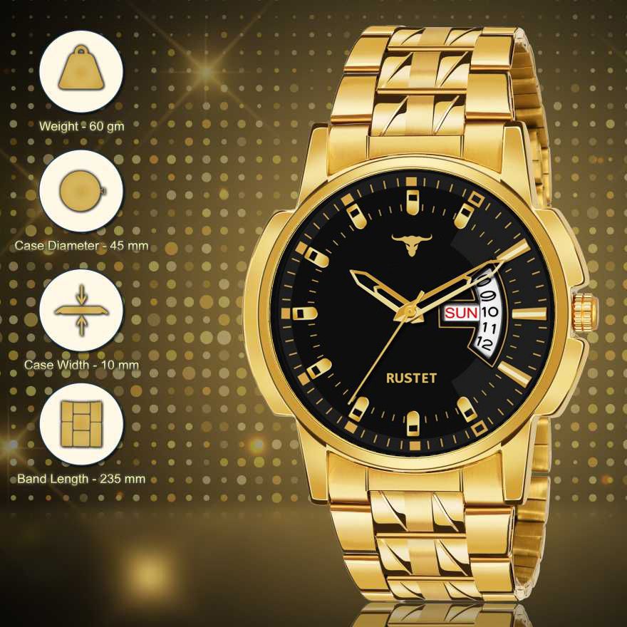 RUSTET RSTET-LS4010 ORIGINAL GOLD PLATED DAY & DATE FUNCTION WATERPROOF WATCH FOR BOYS Analog Watch - For Men