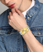 RUSTET IGP-TT-GOLD Waterproof Gold Square Dial Day and Date Boy's & Men's Analog Watch - For Men