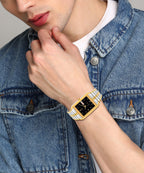 RUSTET IGP-TT-BLK Waterproof Gold Square Dial Day and Date Boy's & Men's Analog Watch - For Men