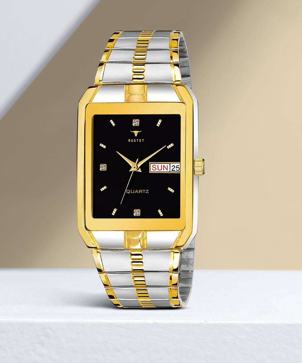 RUSTET IGP-TT-BLK Waterproof Gold Square Dial Day and Date Boy's & Men's Analog Watch - For Men