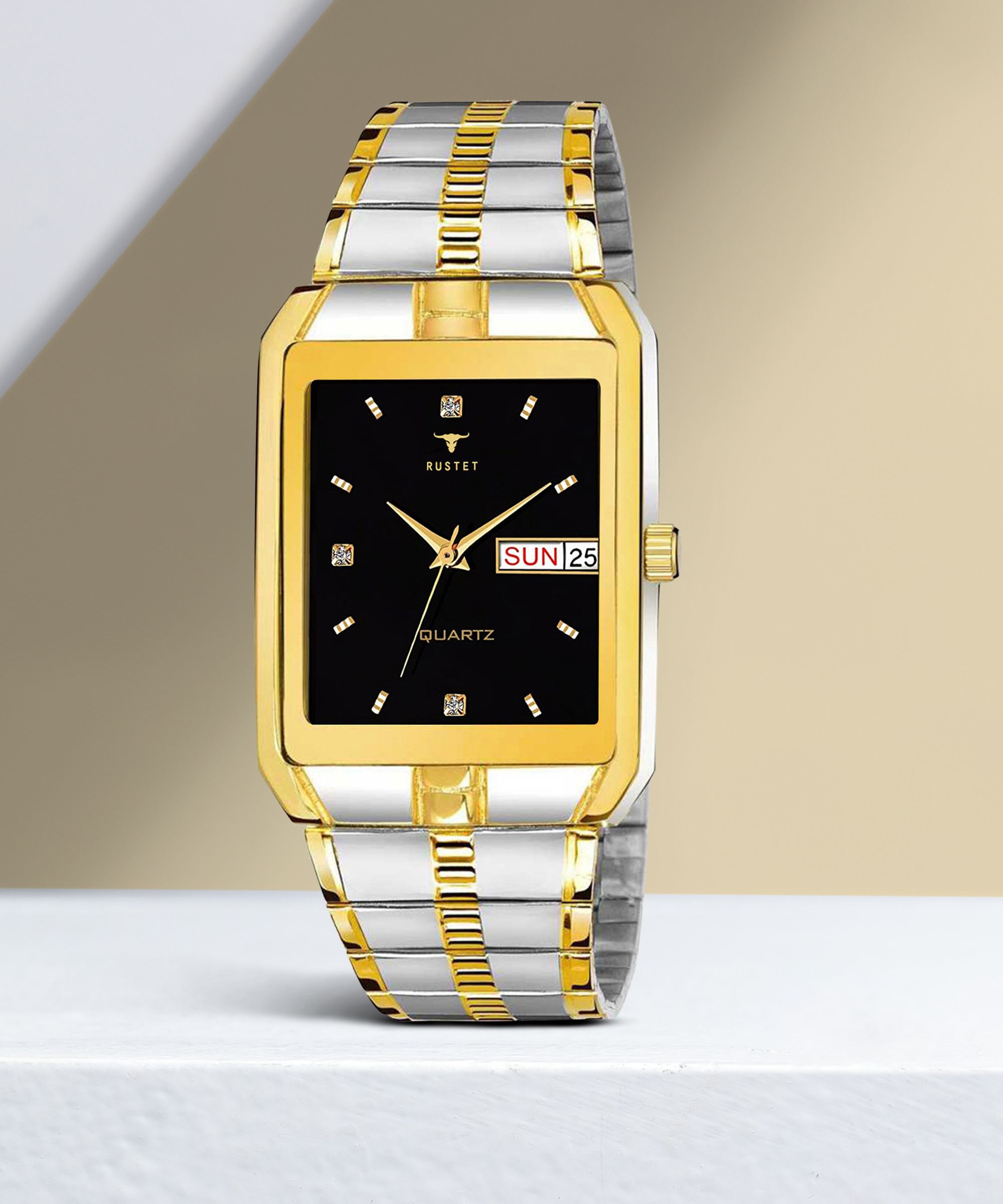 RUSTET IGP-TT-BLK Waterproof Gold Square Dial Day and Date Boy's & Men's Analog Watch - For Men