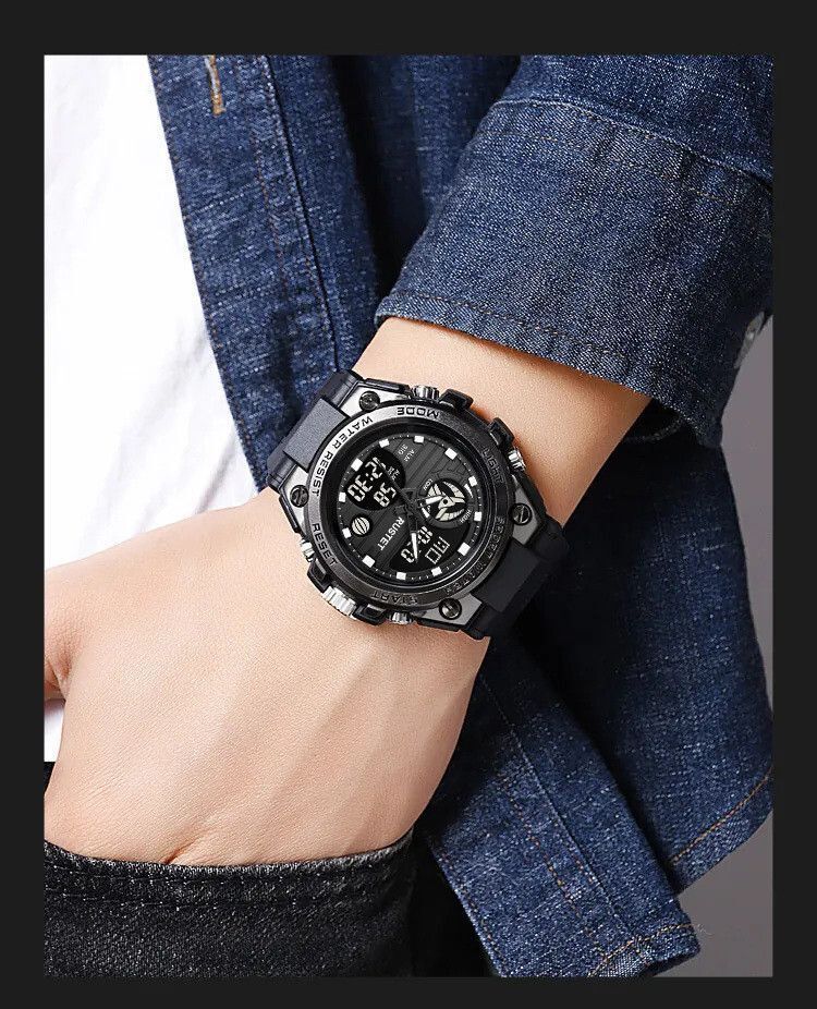 RUSTET Sports Watch with PU Strap 5 ATM Waterproof Analog-Digital Watch - For Men