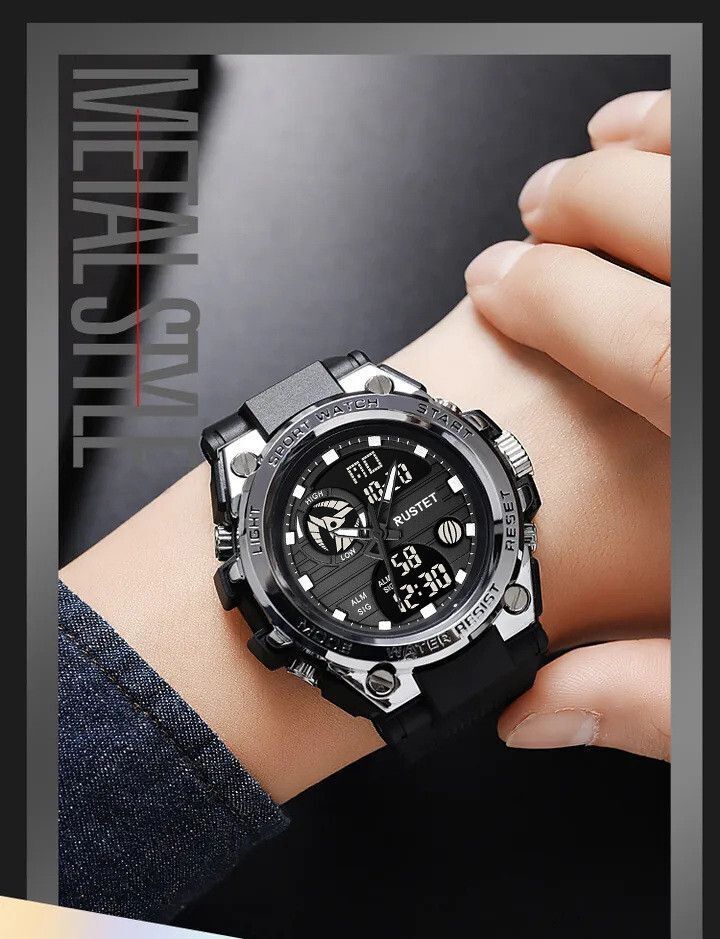 RUSTET Sports Watch with PU Strap 5 ATM Waterproof Analog-Digital Watch - For Men