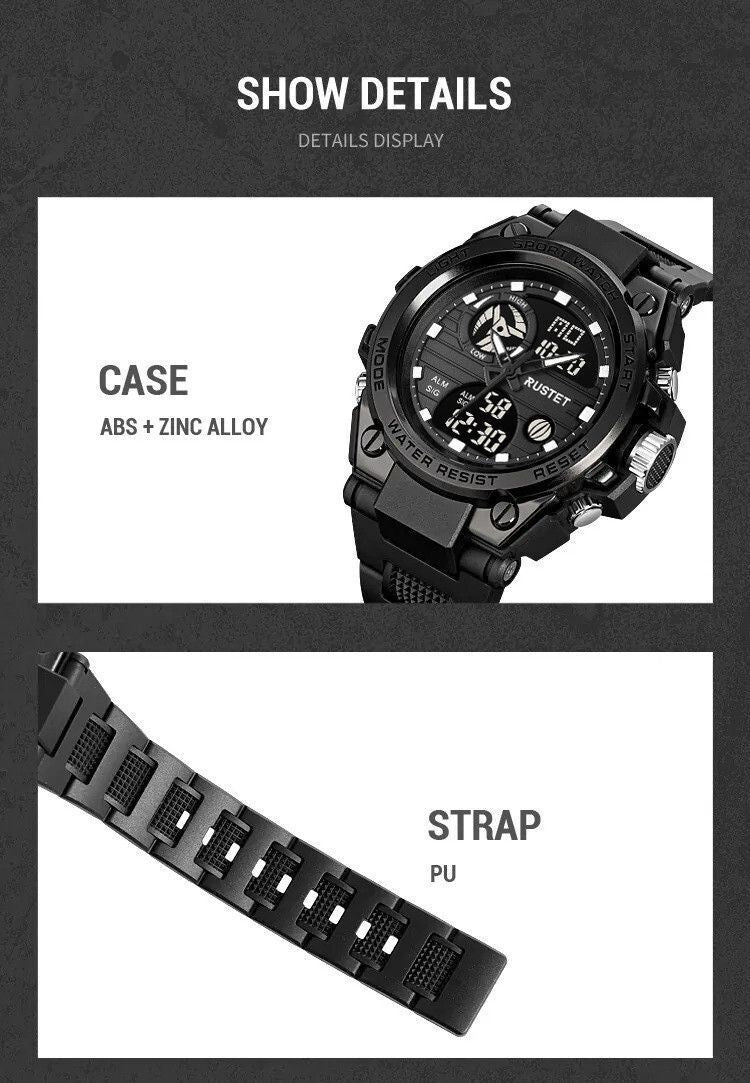 RUSTET Sports Watch with PU Strap 5 ATM Waterproof Analog-Digital Watch - For Men