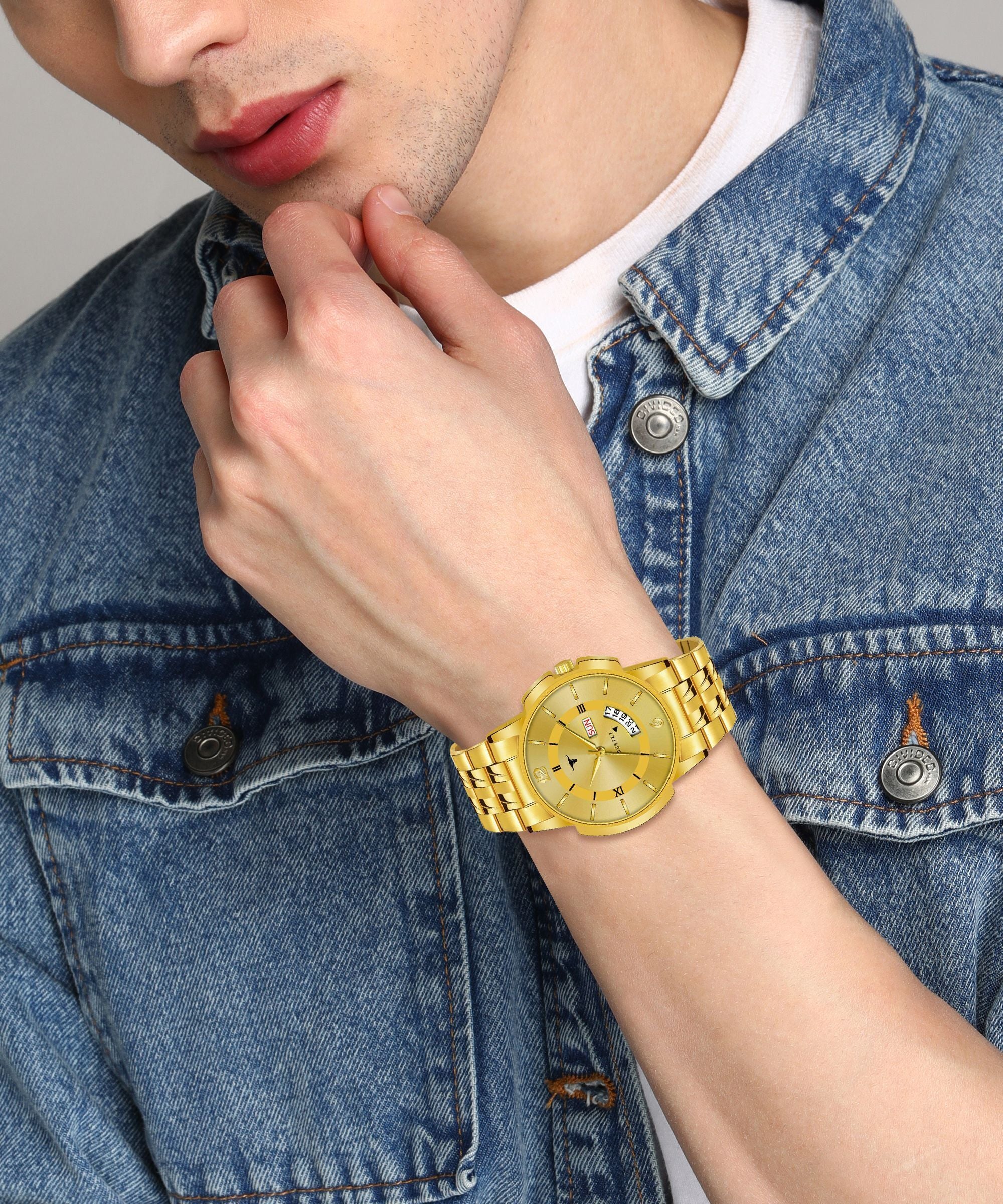 RUSTET RSTET-LS3062 ORIGINAL GOLD PLATED DAY & DATE FUNCTIONING WATCH FOR BOYS Analog Watch - For Men