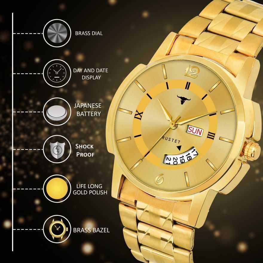RUSTET RSTET-LS3062 ORIGINAL GOLD PLATED DAY & DATE FUNCTIONING WATCH FOR BOYS Analog Watch - For Men