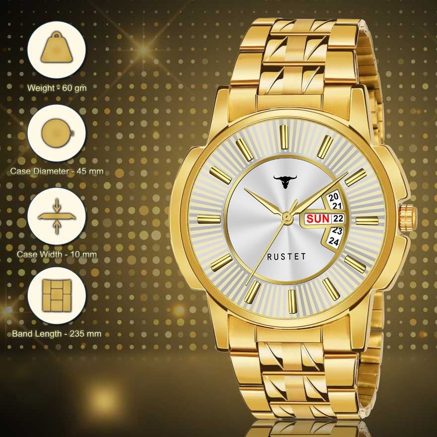 RUSTET RSTET-7008 ORIGINAL GOLD PLATED DAY & DATE FUNCTIONING WATCH FOR BOYS Analog Watch - For Men