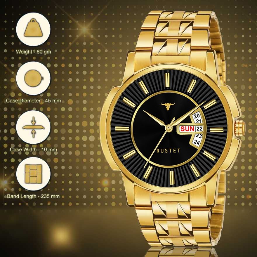 RUSTET RSTET-7008 ORIGINAL GOLD PLATED DAY & DATE FUNCTIONING WATCH FOR BOYS Analog Watch - For Men