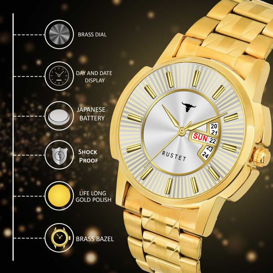 RUSTET RSTET-7008 ORIGINAL GOLD PLATED DAY & DATE FUNCTIONING WATCH FOR BOYS Analog Watch - For Men