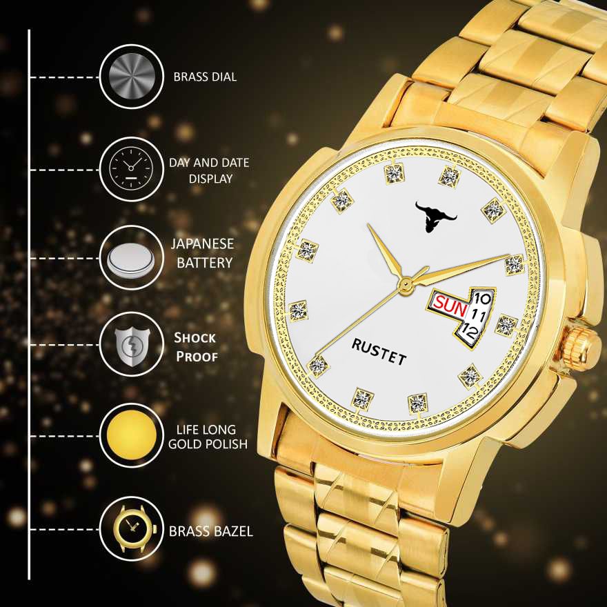RUSTET RSTET-LS4020 ORIGINAL GOLD PLATED DAY & DATE FUNCTION WATCH FOR BOYS Analog Watch - For Men