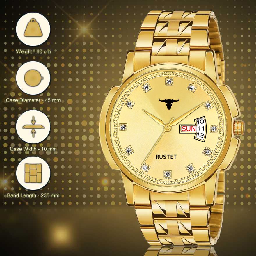 RUSTET RSTET-LS4020 ORIGINAL GOLD PLATED DAY & DATE FUNCTION WATCH FOR BOYS Analog Watch - For Men
