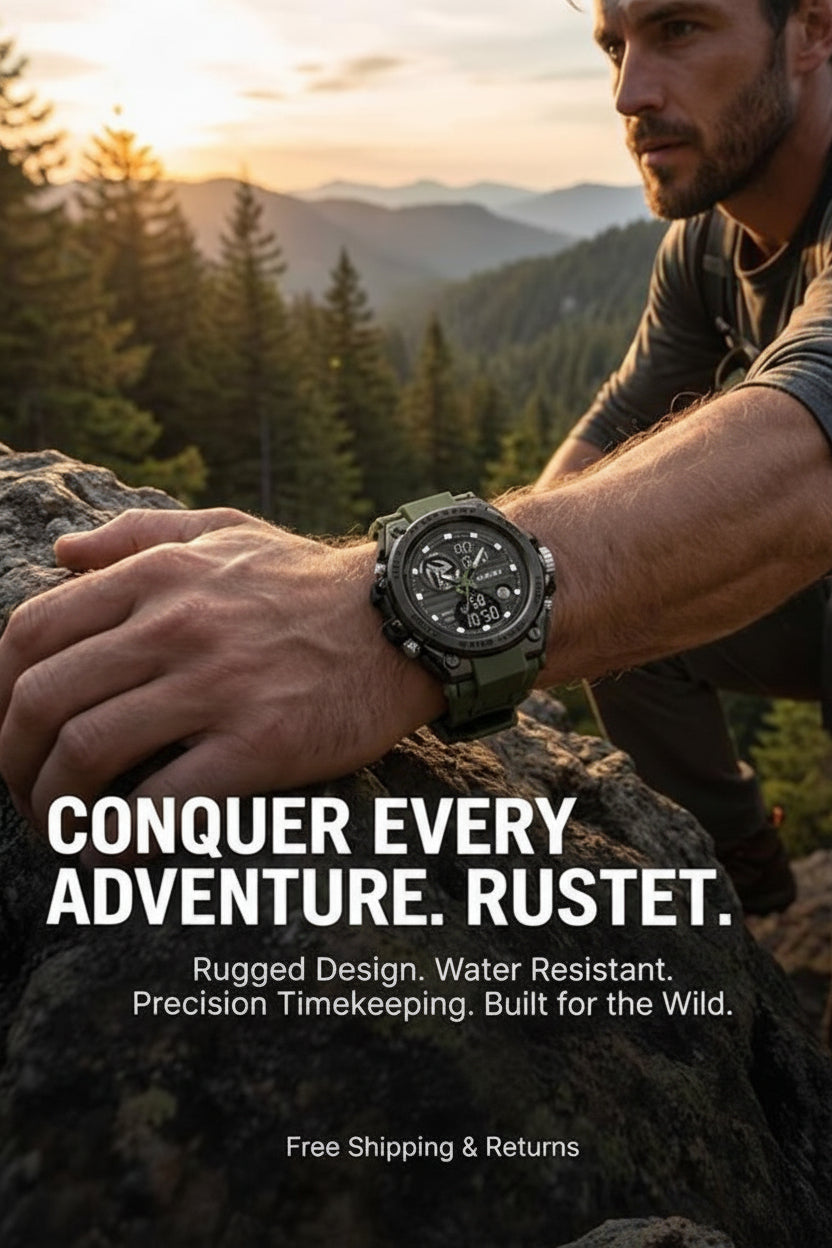 RUSTET Sports Watch with PU Strap 5 ATM Waterproof Analog-Digital Watch - For Men